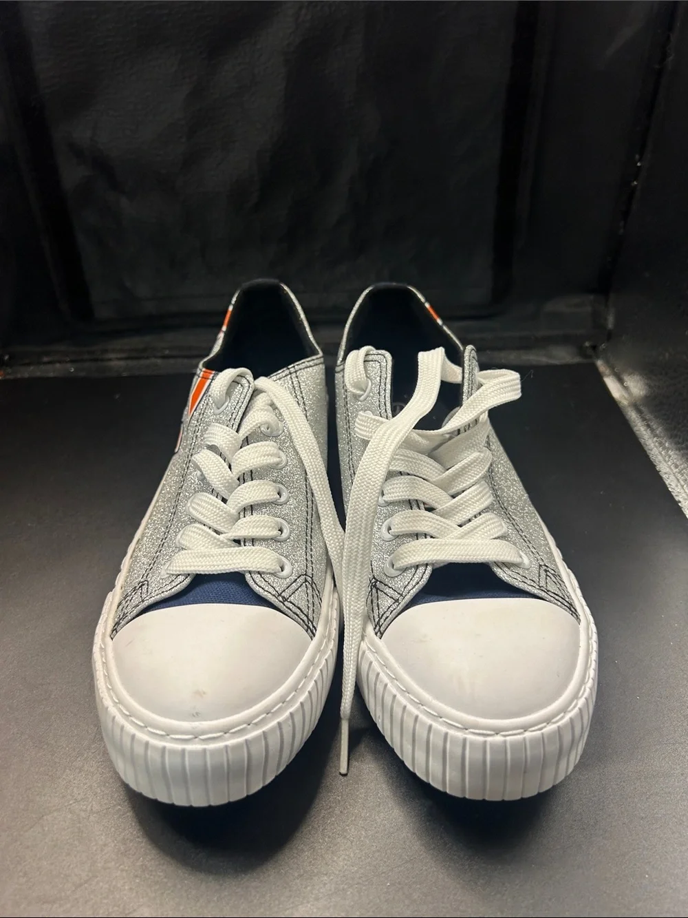Women’s Casual Lace-Up Sneakers in Silver with Orange Accent